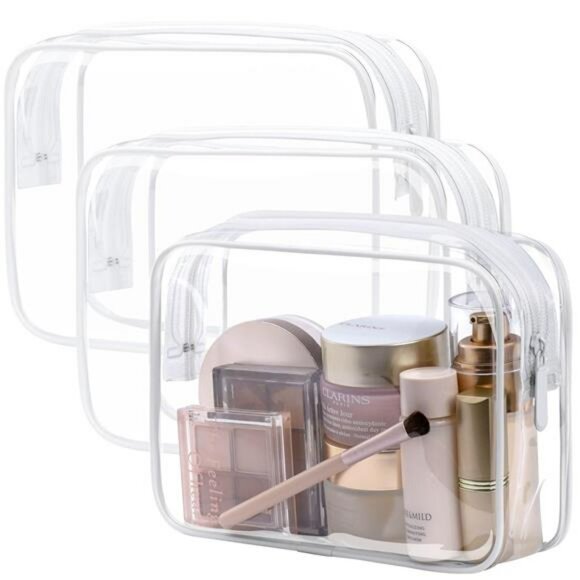 TSA Approved Clear Toiletry Bag Set Travel Makeup Cosmetic Pouch Carry On - Picture 1 of 7